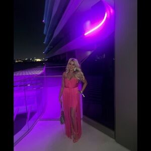 River Island pink fringe maxi dress w bandage material. Worn once, size 4